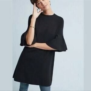 MOTH Anthropologie Bell Sleeve Knit Tunic Sweater Dress Black Med Retro Mod